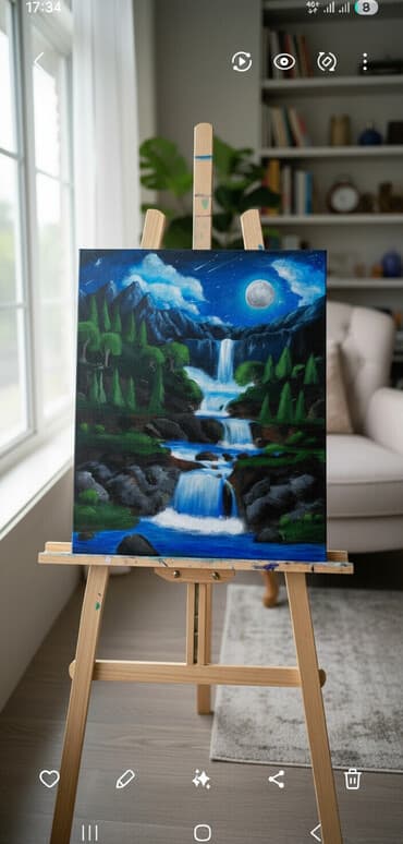 цветы картины художников: Картина «Ночной водопад» - Оригинальная картина на холсте, акрил — 1