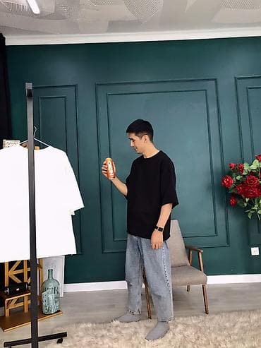 Носки и белье: Базовая мужская и женская футболка оверсайз - Цвет: черный - Крой — 3