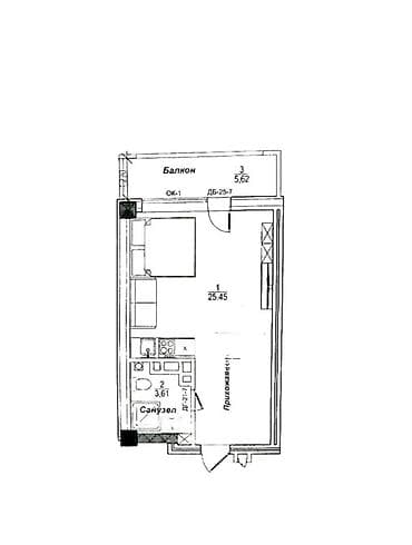 61: Студия, 25 м², 3 этаж — 3