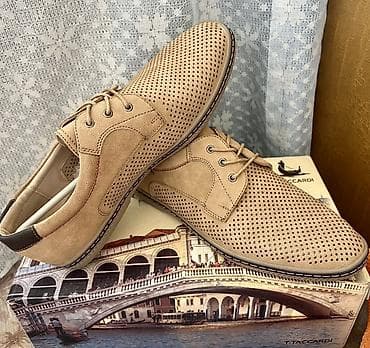 летние тапочки: Мужские летние туфли/слипоны бежевого цвета с перфорацией - Форматы — 3