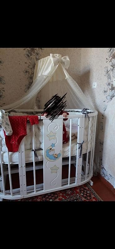 Балдар эмереги: Детский манеж-кроватка трансформер, овальная форма, белый цвет — 3