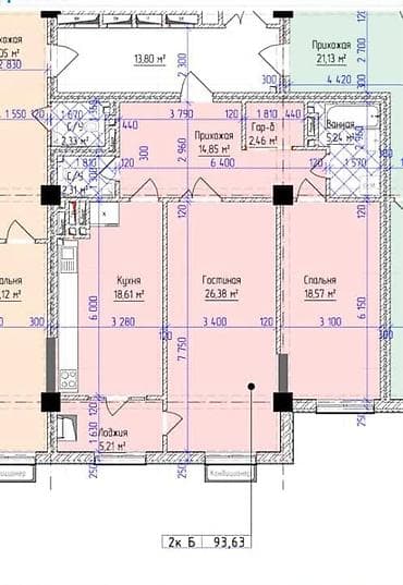 эмаком квартира: 2 комнаты, 93 м², Азия Молл Элитка, ПСО (под самоотделку) — 1