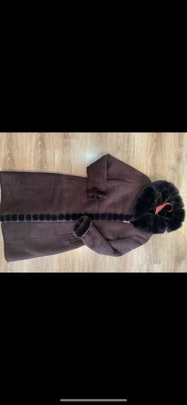 дубленка короткая: Дубленка, По колено, С капюшоном, L — 2