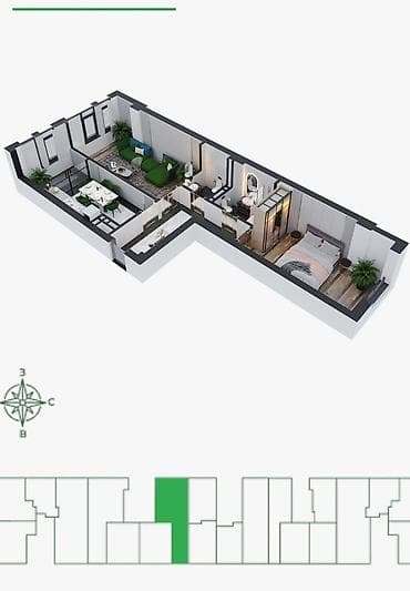 Батирлер: 2 бөлмө, 74 м², Алтын чарчы Элитка, 14 кабат, ПСО (өз алдынча бүтүрүү) — 3