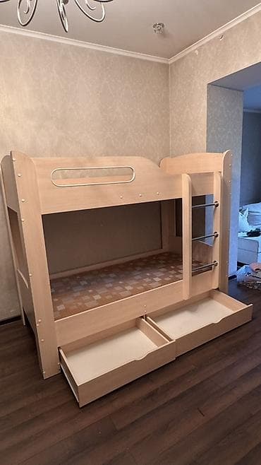 2 х ярусную кровать: Двухъярусная детская кровать, ЛДСП, цвет - Бежевый — 2