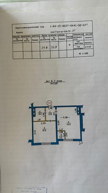 2016: 1 комната, 32 м², 7 этаж — 9