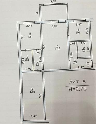3 к: 3 комнаты, 57 м² — 4