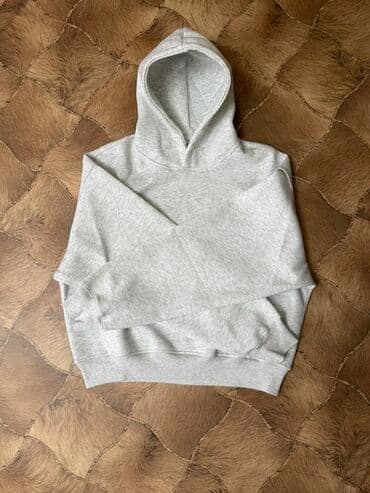 толстовка подростковый: Серое оверсайз худи без принтов - Классический крой с капюшоном - — 2