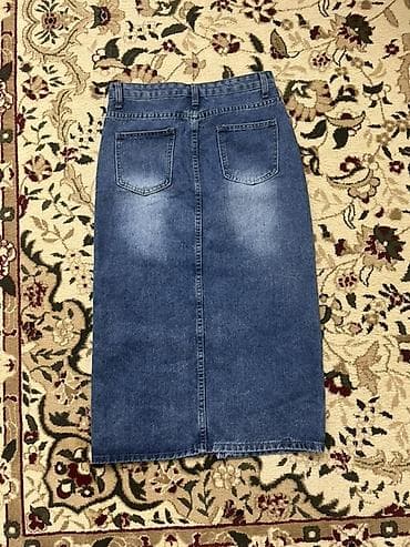 Юбка, Модель юбки: Прямая, Миди, Джинс, Высокая талия, С вырезом
