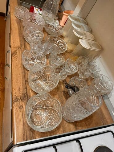 стеклянные посуды: Набор столового хрусталя с классической алмазной и звездчатой гранью — 2