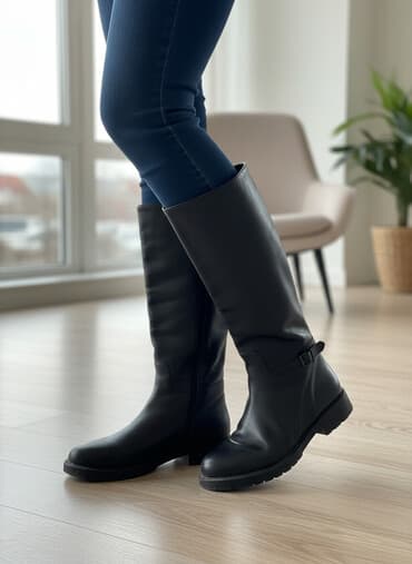 Черные женские сапоги-трансформеры из натуральной кожи - Материал