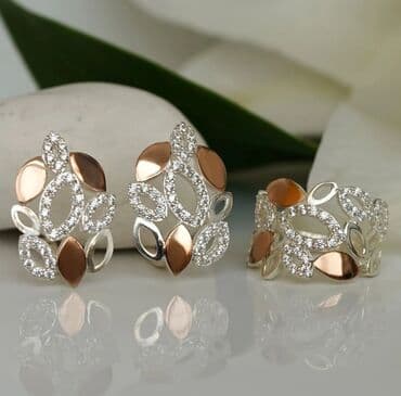 свадебные наборы ручной: Серебряный комплект с камнями Серебро напыление золото 925 пробы — 1