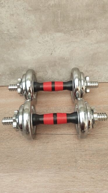 хромированные гантели: Гантели по 5кг каждая 4 блина по 1,25кг 4 блина по 0.5кг общий вес — 1