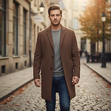 Мужское пальто, M, Zara, Б/у, цвет - Коричневый