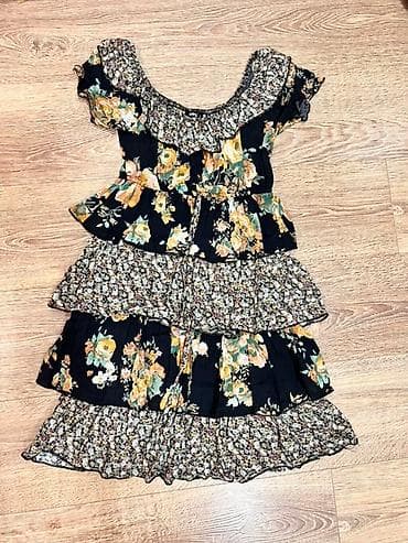 Айымдардын кийими: Күнүмдүк көйнөк, Жай, Кыска модель, Пахта, Крестьянка, S — 1