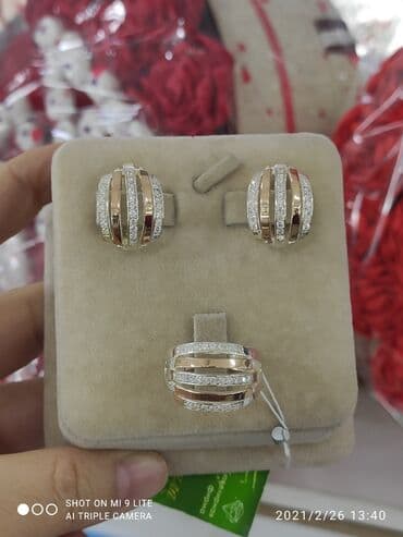 Очень красивый и модный Набор Серебро под золото 925 пробы Камни