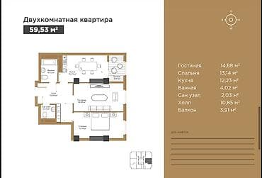 4: 2 комнаты, 60 м², Золотой квадрат Элитка, 10 этаж, ПСО (под самоотделку) — 7