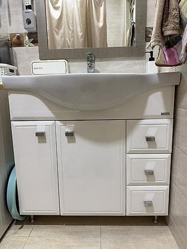 Брусчатка, тротуар плиткасы: Ванна үчүн тумба, Колдонулган, Раковина менен, МДФ, түсү - Ак — 3