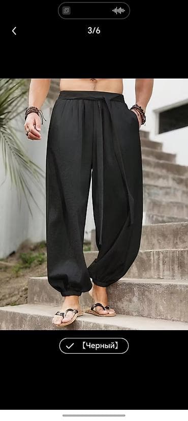 Шорталар: Мужские свободные штаны-алладины, цвет черный. - Фасон: широкий — 3