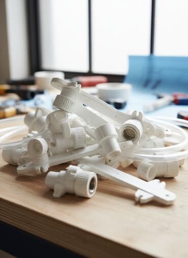 фитинги для пластиковых труб: Белые пластиковые фитинги для водопроводных систем. Предназначены для — 1