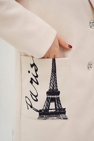 Пальто: Женское пальто с капюшоном и декоративным принтом - Прямой силуэт — 8