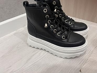 обувь на платформе: Женские ботинки на массивной платформе - Цвет: черный верх, белая — 4