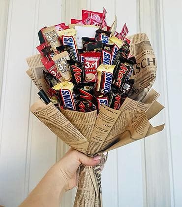 карамель для попкорна: Съедобные букеты из сладостей и снеков - Авторские композиции из — 3