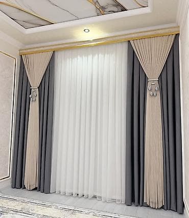 Комплект штор, С ламбрекеном, Изготовление на заказ, Для зала