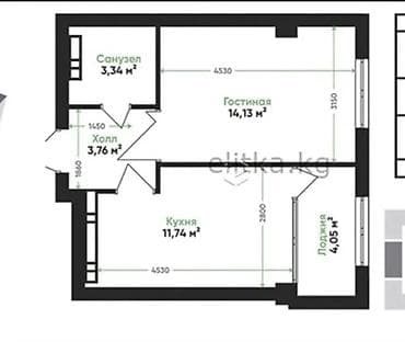 1 комната, 37 м², Элитка, 2 этаж