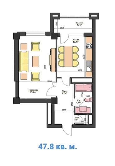 1к: Сдан, Элитка, 1 комната, 54 м² — 7