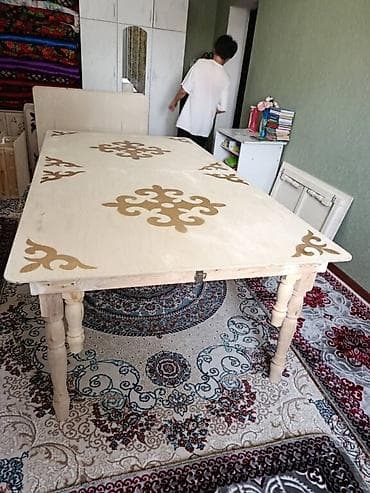 детский письменный стол со стулом: Национальный кыргызский стол, Раскладной, Дерево, цвет - Бежевый — 7