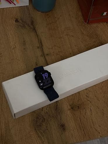 Акылдуу сааттар: Apple Watch 7 41mm Черный алюминиевый корпус, темно‑синий плетёный — 1