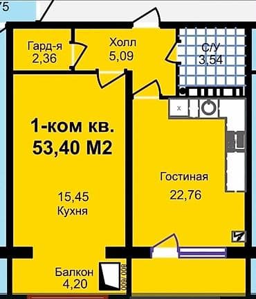 1 бөлмө, 53 м², Технопарк 106-серия жакшыртылган, 1 кабат, Жаңы ремонт — 5