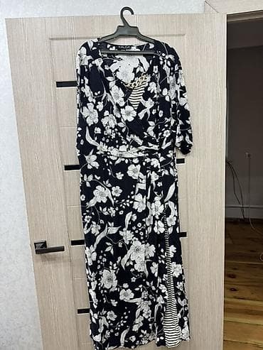 Женская одежда: Повседневное платье, Длинная модель, Шифон, На запах, 3XL — 2