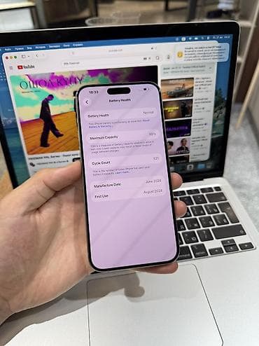 tab a: IPhone 15 Pro Max, Б/у, 1 ТБ, Natural Titanium, Защитное стекло, Чехол, Кабель, 89 % — 6