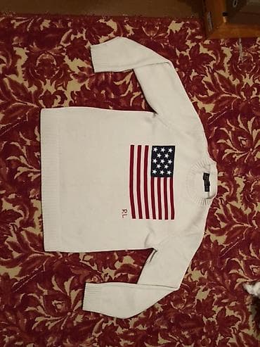 америка свитер: Белый вязаный свитер Ralph Lauren с крупным принтом флага США на — 2