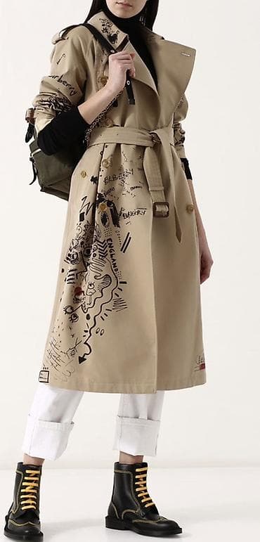 Тренч с авторскими принтами в стиле граффити - Классический бежевый