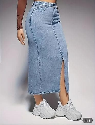 Юбка, Модель юбки: Карандаш, Миди, Джинс, Высокая талия, С вырезом at lalafo.kg Юбка, Модель юбки: Карандаш, Миди, Джинс, Высокая талия, С вырезом