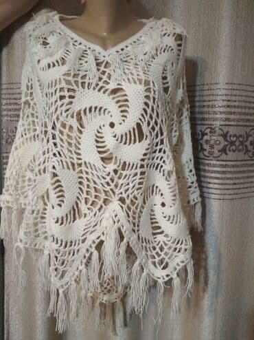 Пончо, Классика, Зима, Пряжа, Вязаная модель