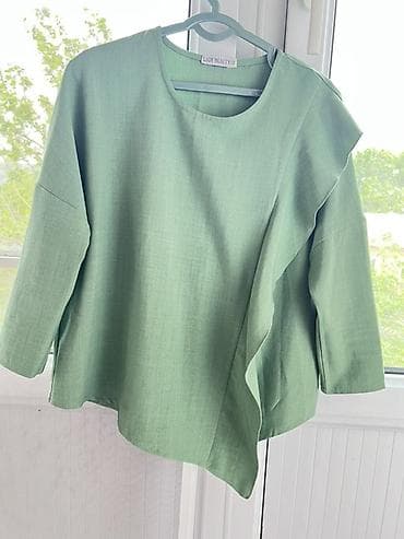 бежевые джинсы: Блузка, Однотонный, С воланами — 1