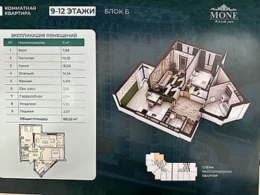 2 комнаты, 68 м², ул. Баха / Гагарина Элитка, 11 этаж, ПСО (под самоотделку) — 4