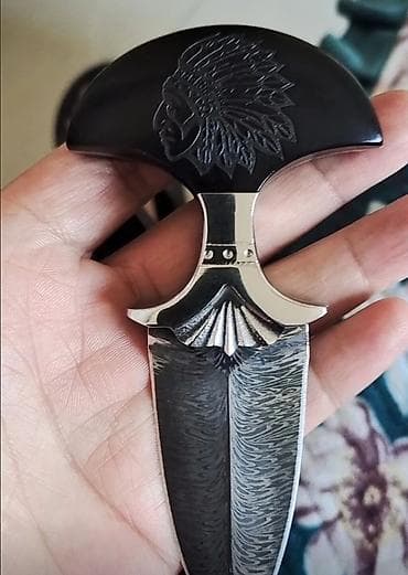 Пишите в Ватсапп Мини-нож «Push Dagger» с резным клинком и кожаными — 6