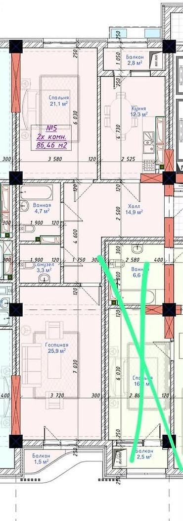 6 комнат и более, 121 м², Восток-5 мкр Элитка, 1 этаж, ПСО (под самоотделку) — 2