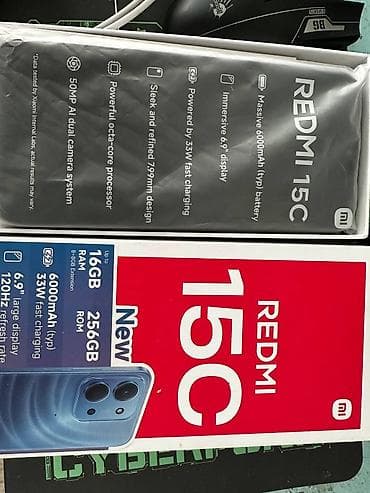 redmi 10 с: Redmi, Redmi 15C, Жаңы, 256 ГБ, түсү - Кара, 2 SIM — 2