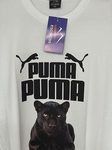 Футболки: Футболка белого цвета с крупным принтом “PUMA” и изображением черной — 2