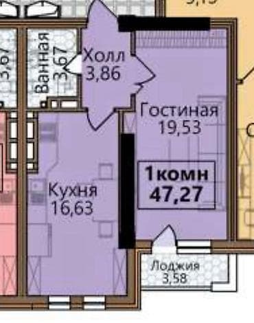 elif: 1 комната, 48 м², Элитка, 7 этаж, Готовая ПСО (под самоотделку) — 2