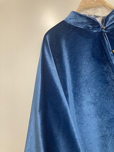 плащ накидка: Бархатная легкая курточка-пиджак, цвет — глубокий синий. - Материал — 3