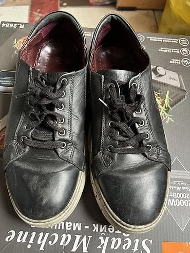 Мужские кожаные кеды/полуботинки, черные - Материал верха