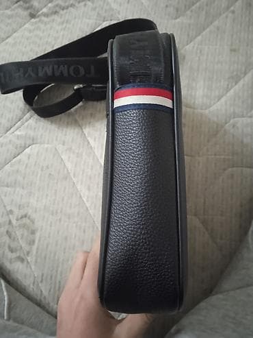 Сумкалар: Мужская сумка через плечо, компактная. - Материал: черная — 2