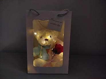 mini projector: Подарочный набор в коробке с окном: плюшевый мишка, декоративная роза — 1